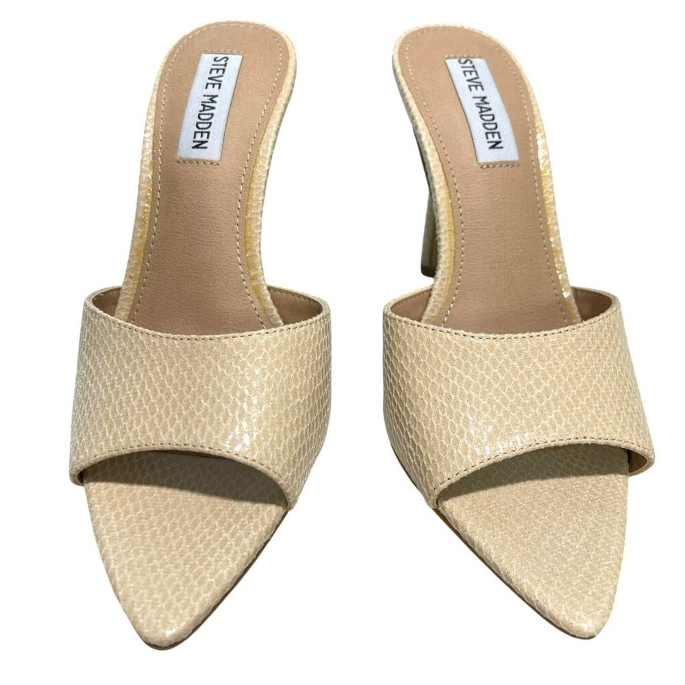Steve Madden Snake Embossed Cream Heel Size 7.5 Pointed Toe Slip-On Shoe NWB - Picture 2 of 6